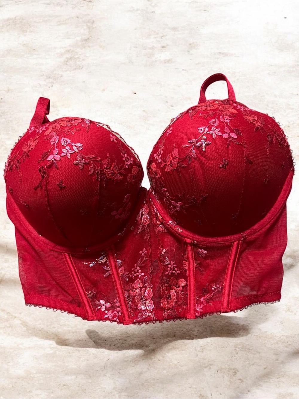 Red Lace Longline Bustier Bra - Victoria Secret 36D